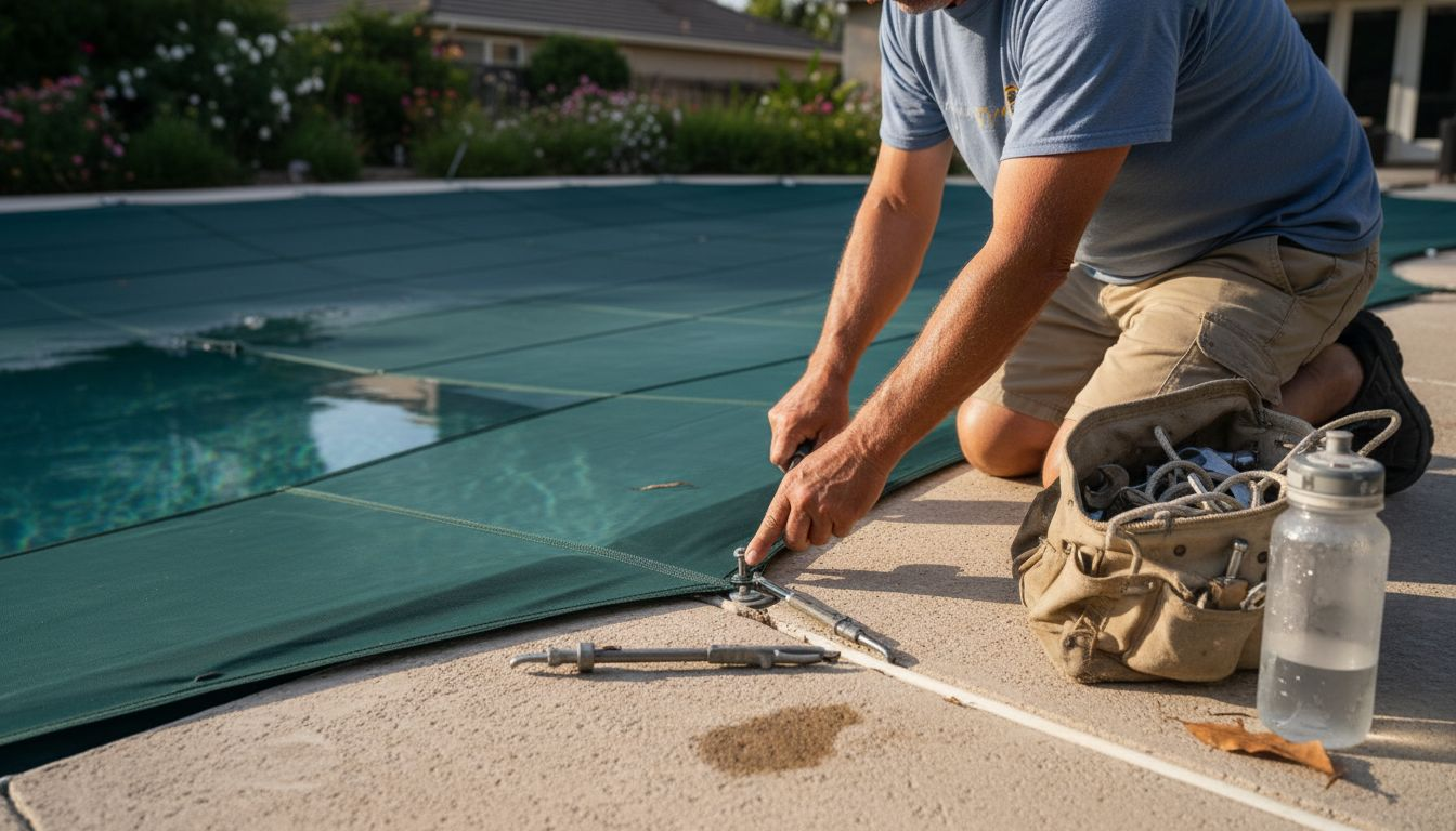 Contractor anchoring mesh safety pool cover