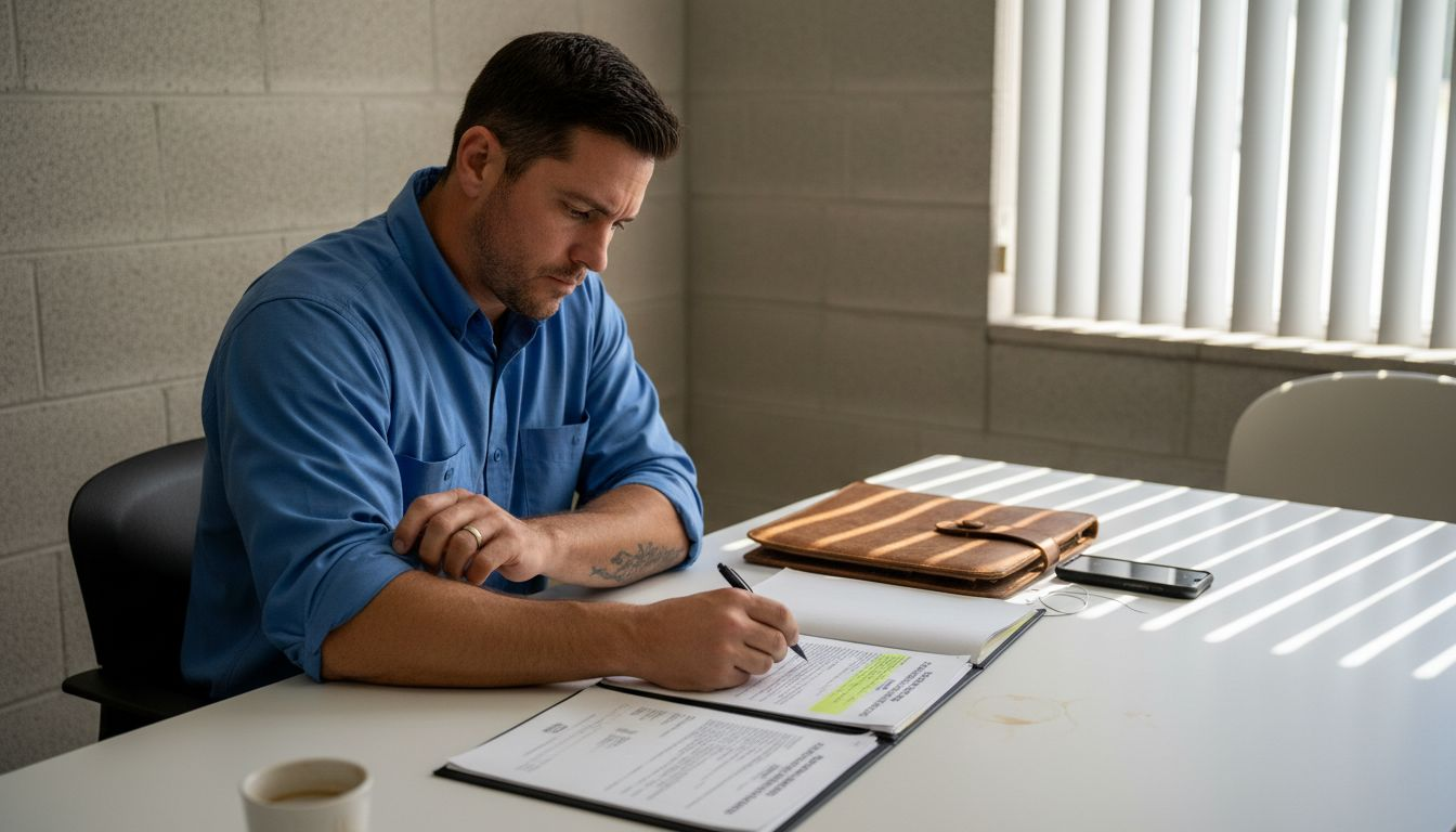 Contractor reviewing licensing certification documents