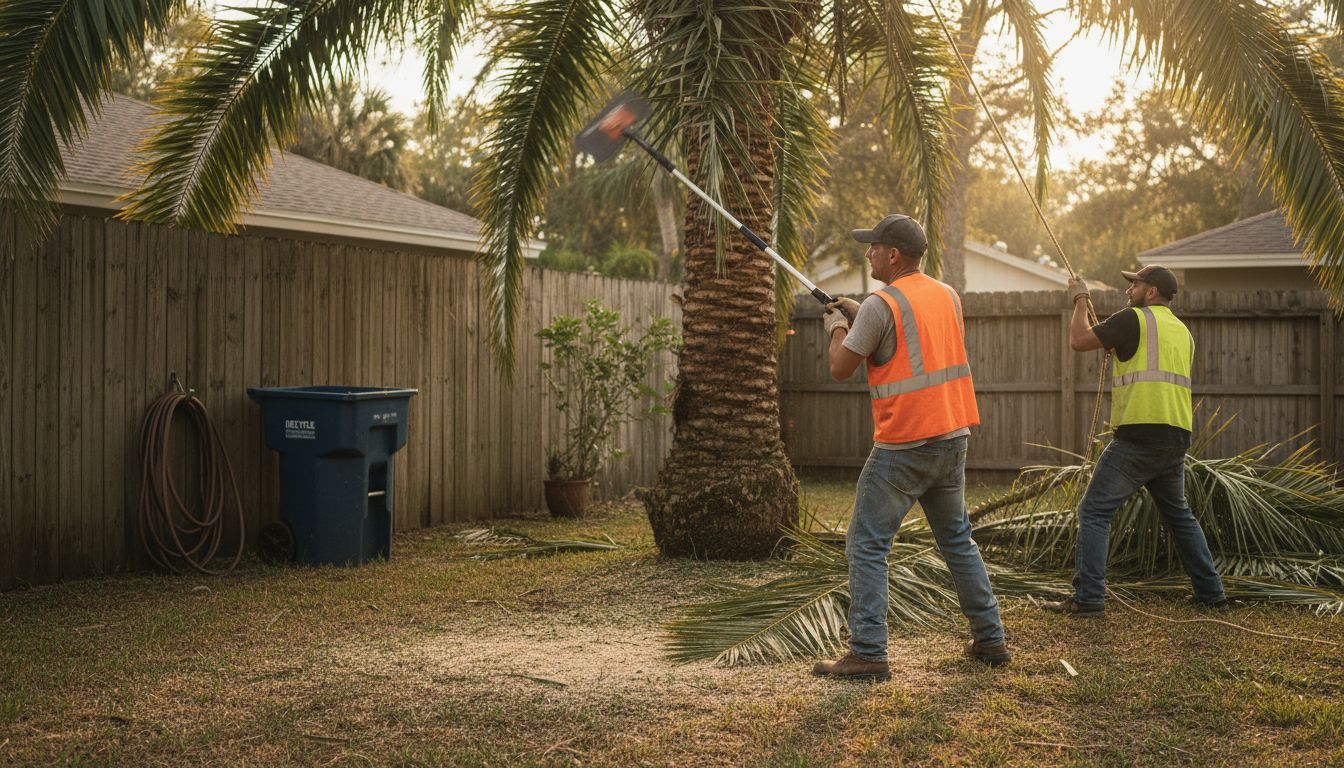 Benefits of Licensed Tree Services in Orlando Homes 1 Tree specialists trimming palm tree