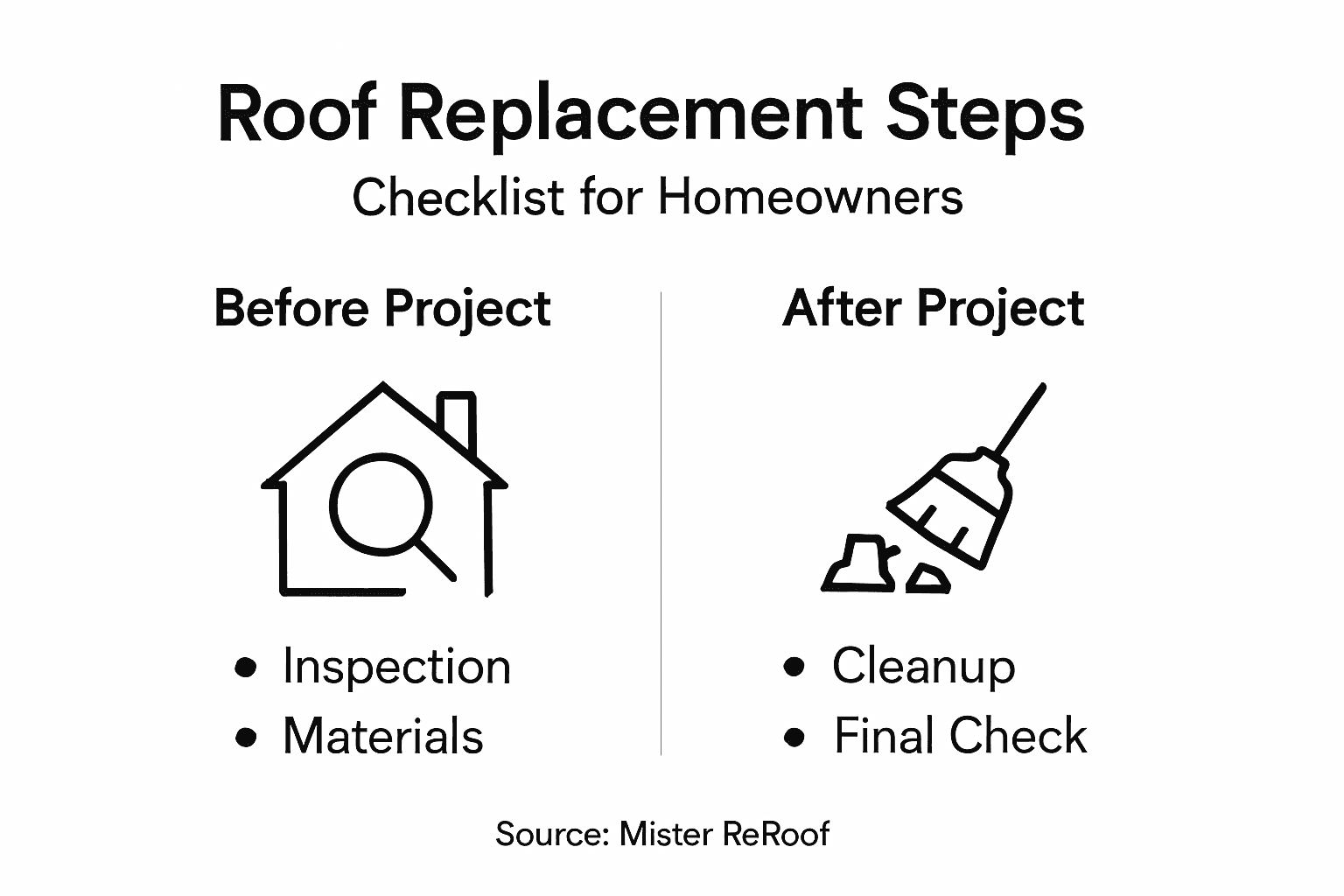 Roof replacement steps infographic checklist