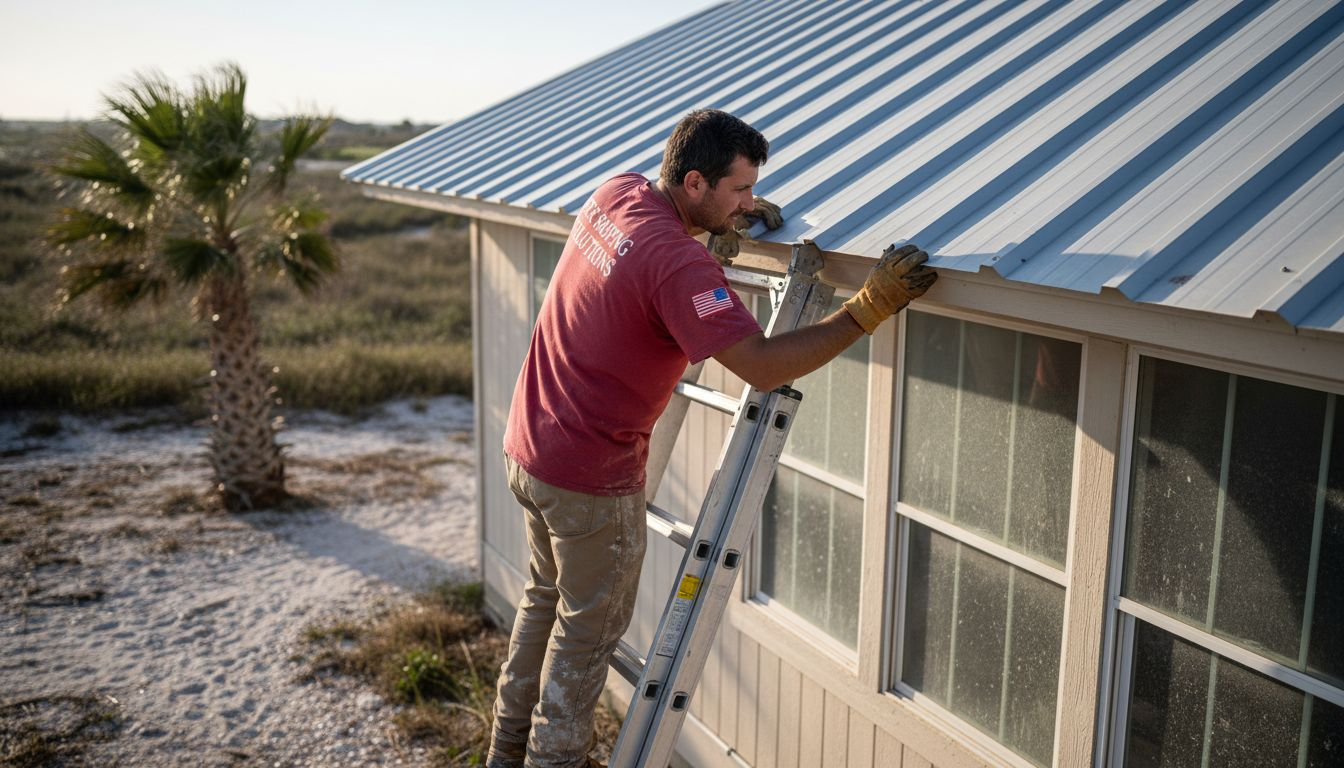 Contractor checking coastal Texas roofing