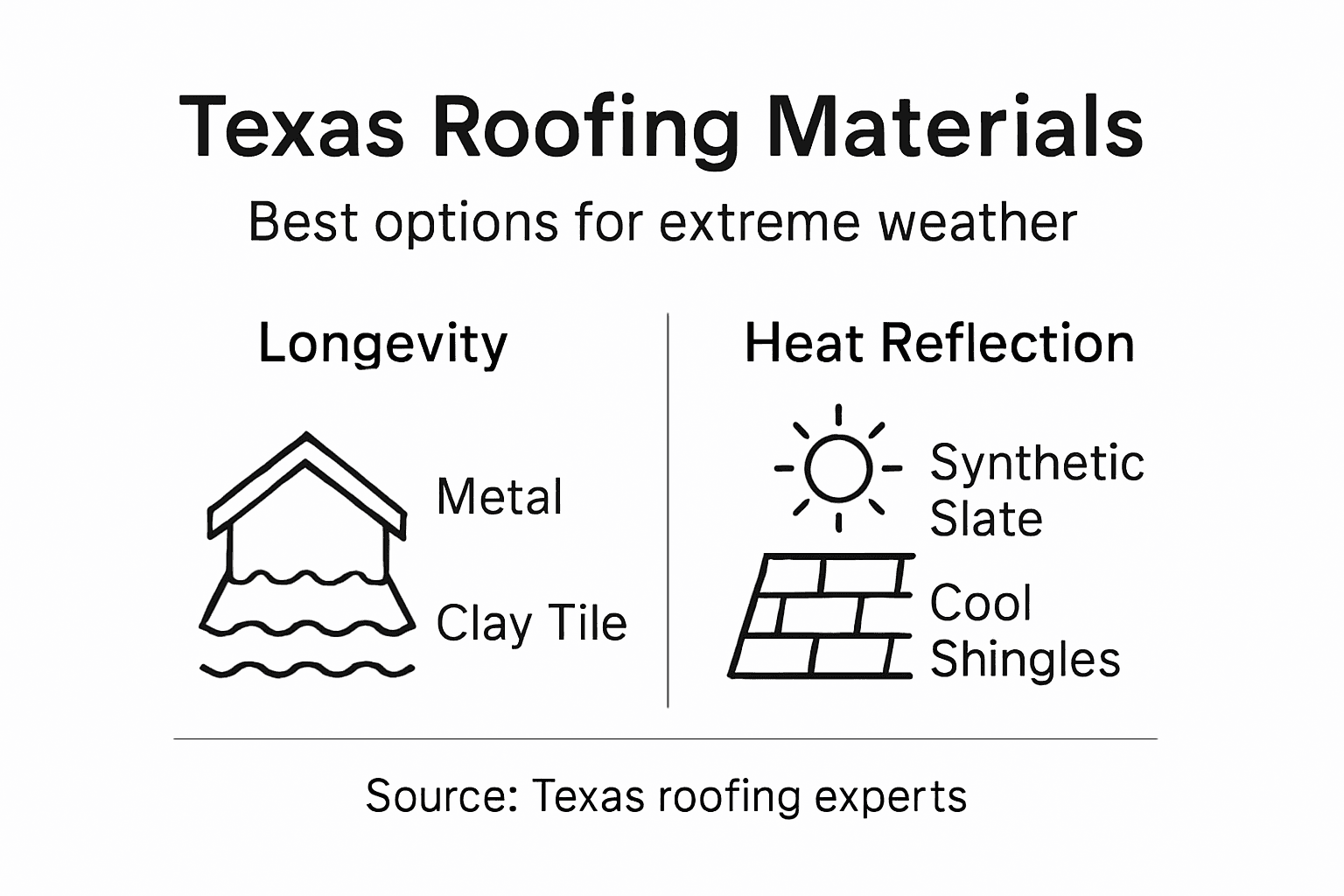 Infographic comparing roofing materials for Texas weather