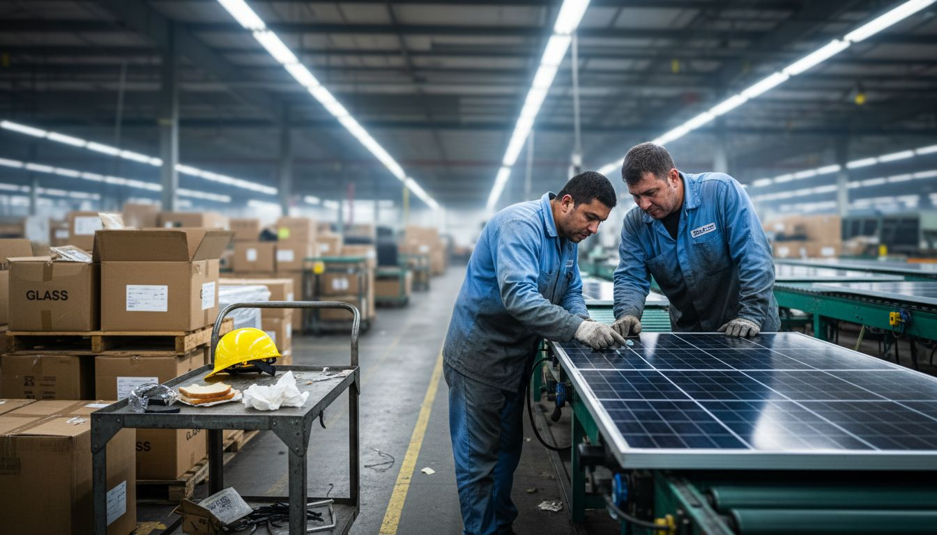 Solar Panels and Sustainability: Transforming Florida Homes 1 Workers inspecting solar panel at Florida factory