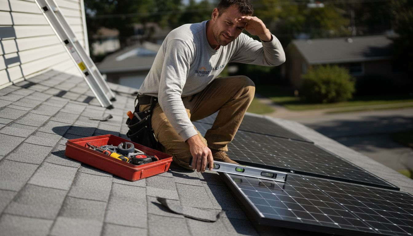 Solar Panel Efficiency Explained: Maximizing Florida Savings 2 Installer checking solar panel alignment