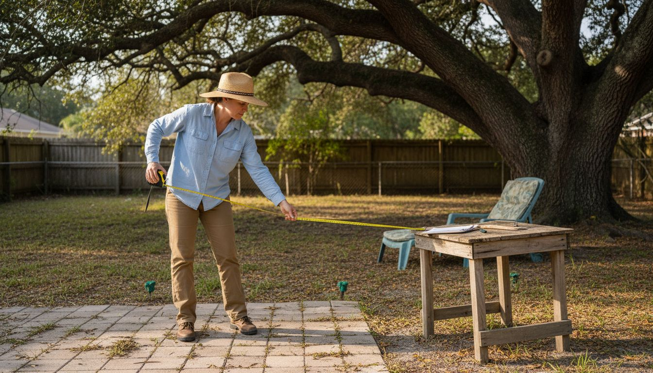 Designer surveys backyard for pool site