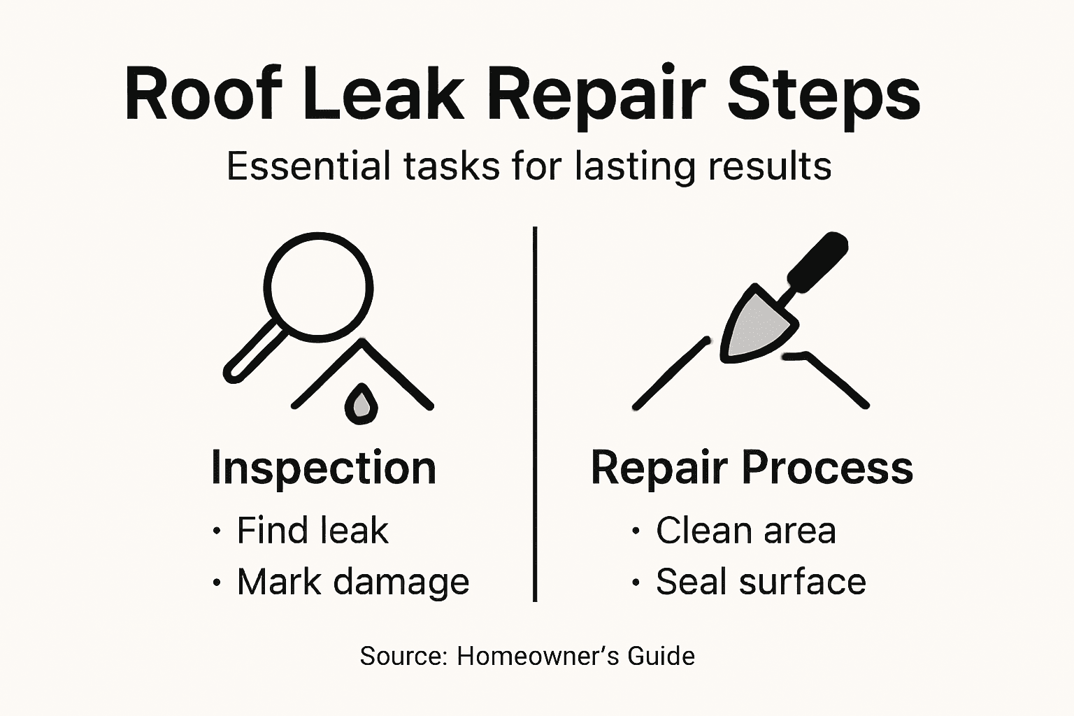 Infographic showing stepwise roof leak repair process