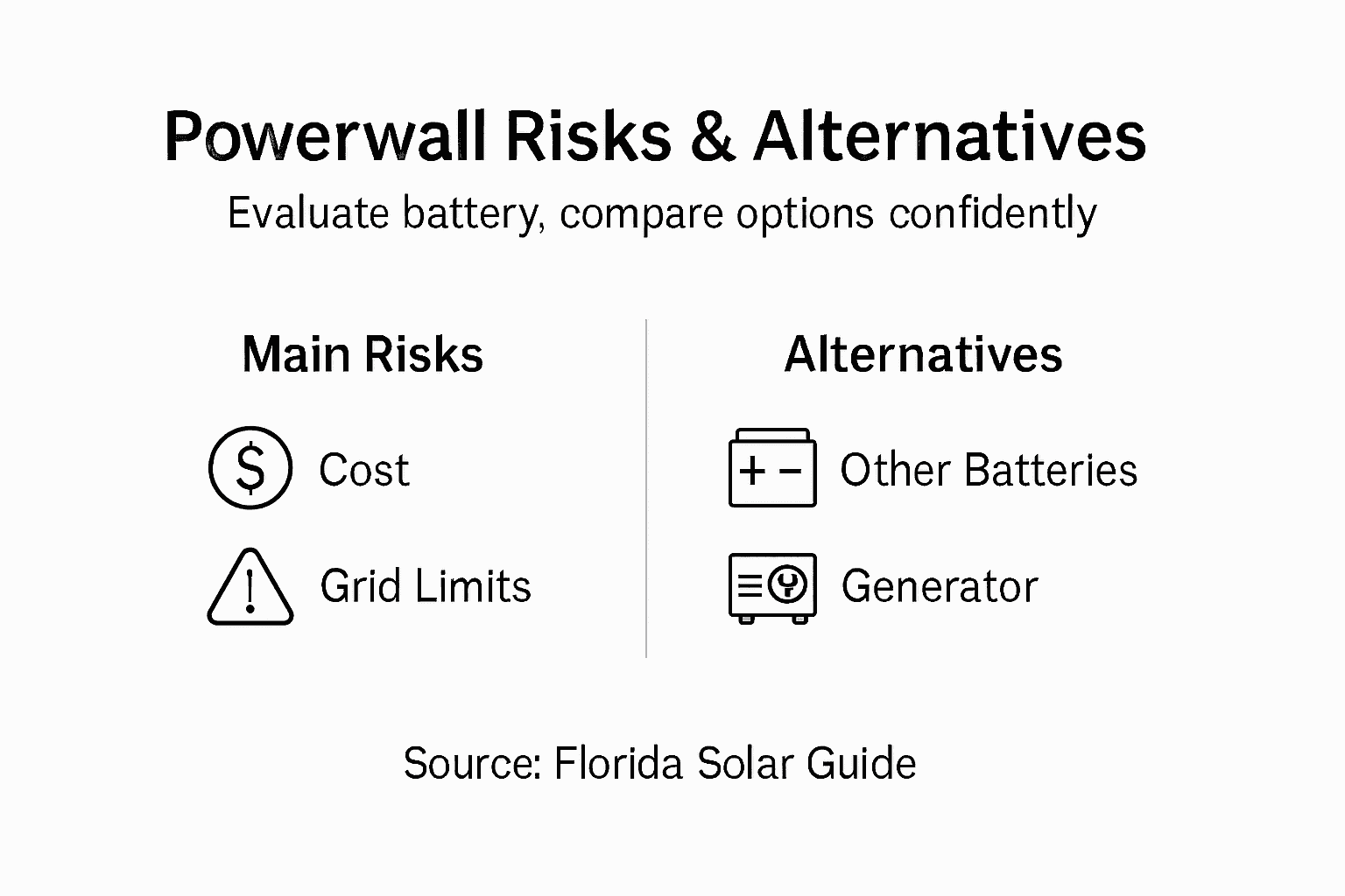 Tesla Powerwall Explained: Boosting Florida Energy Savings 2 Infographic showing Powerwall risks and alternatives
