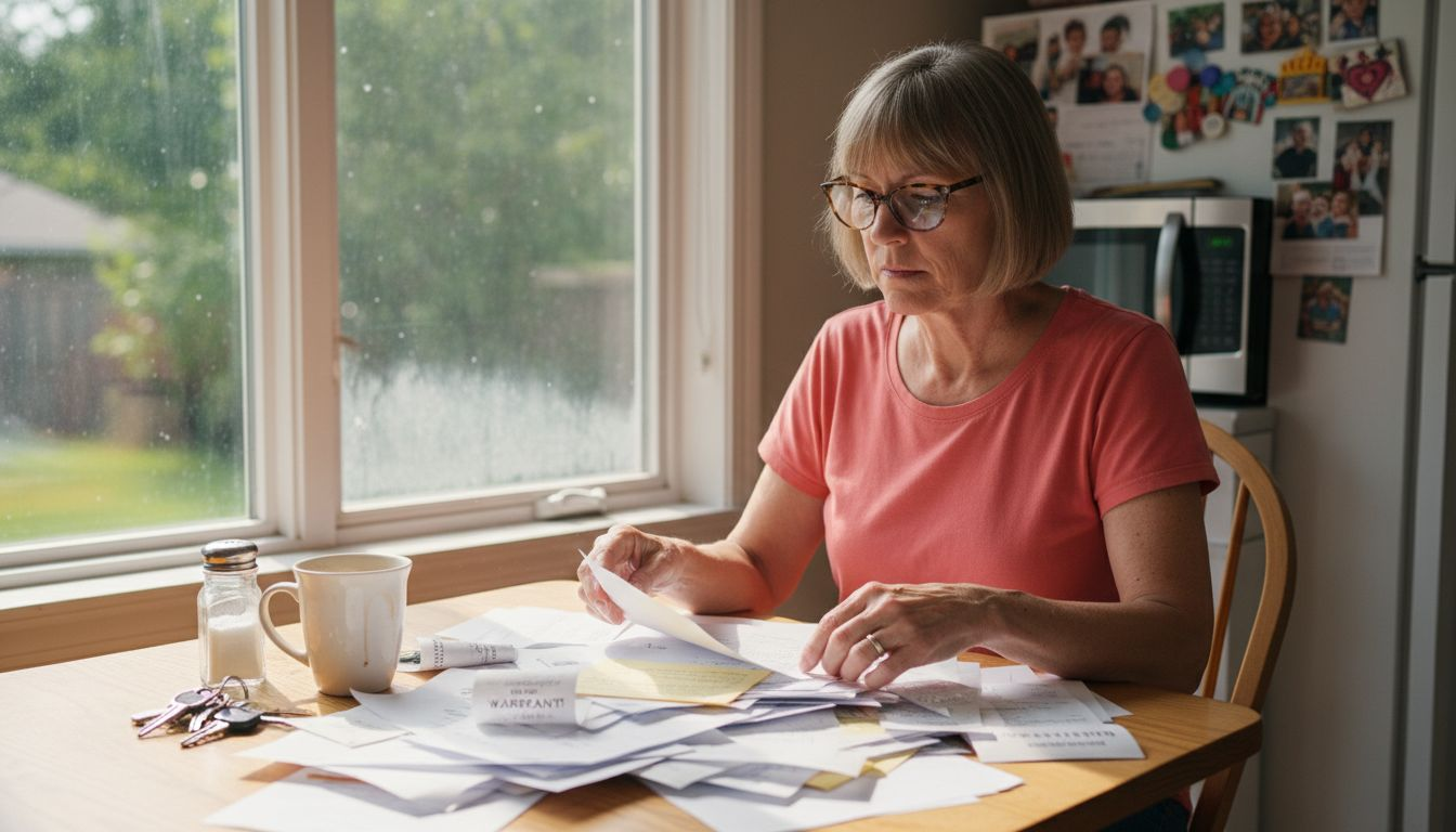 Homeowner reviewing gutter warranty documents