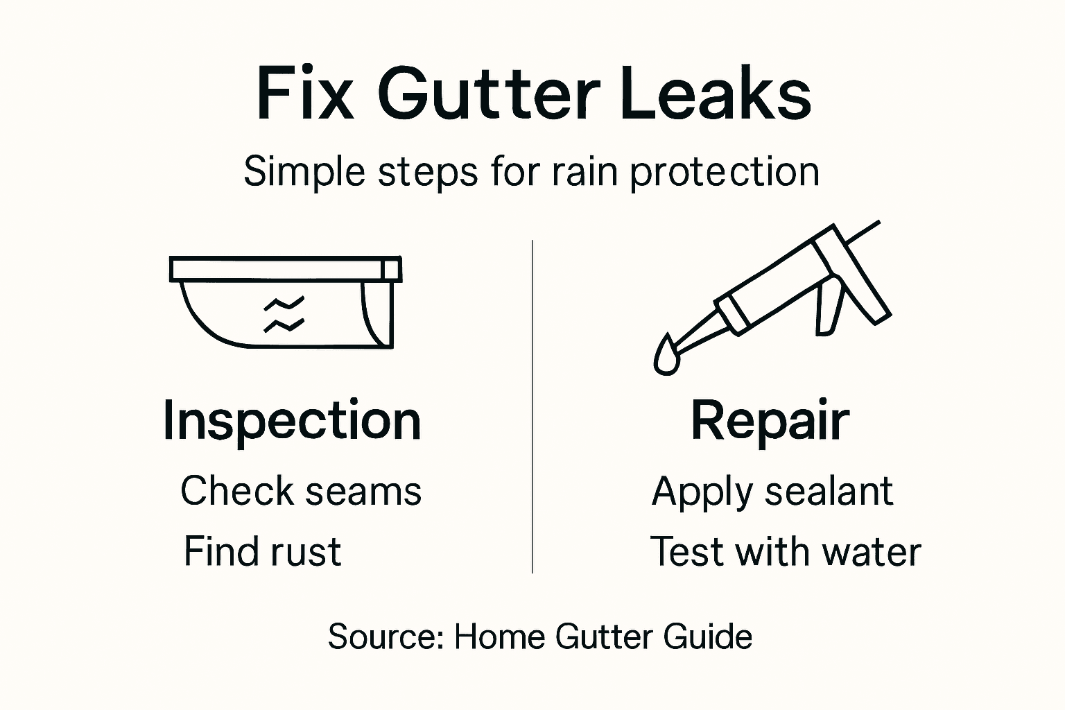 Infographic summarizing gutter leak repair steps