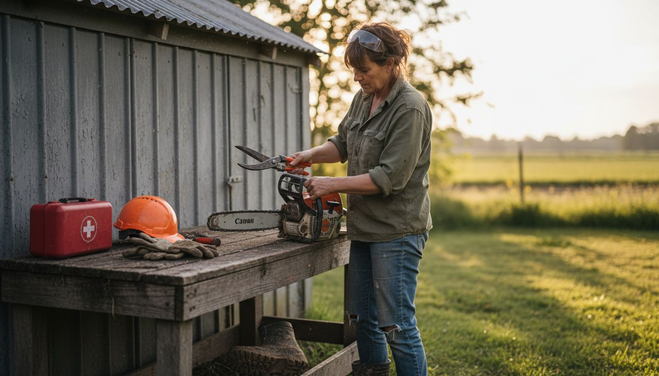Tree Care Process 2025: Achieve Healthy Trees in Orlando 1 Woman inspecting tree care tools outdoors