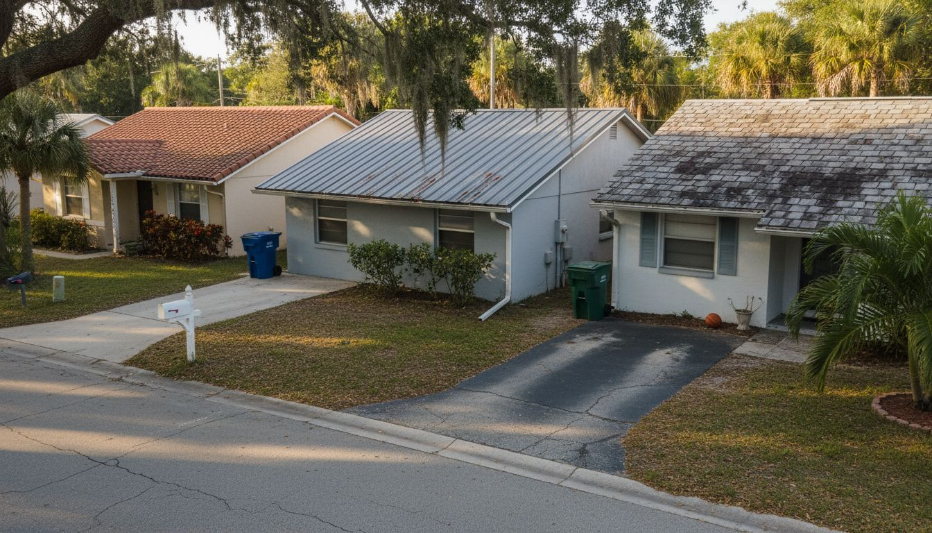 Three Florida homes with different roofing materials
