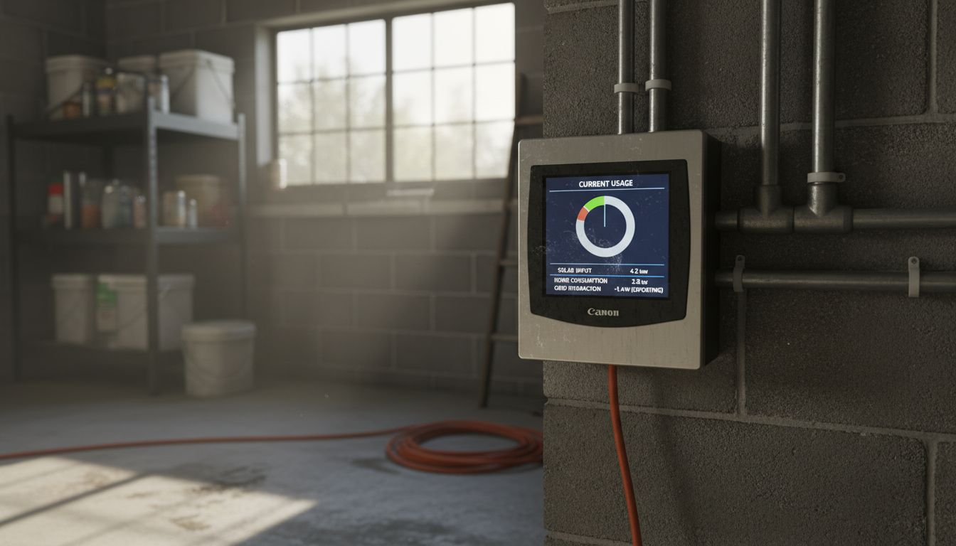 Solar Monitoring: How Real-Time Data Powers Savings 1 Closeup of solar monitoring device in garage