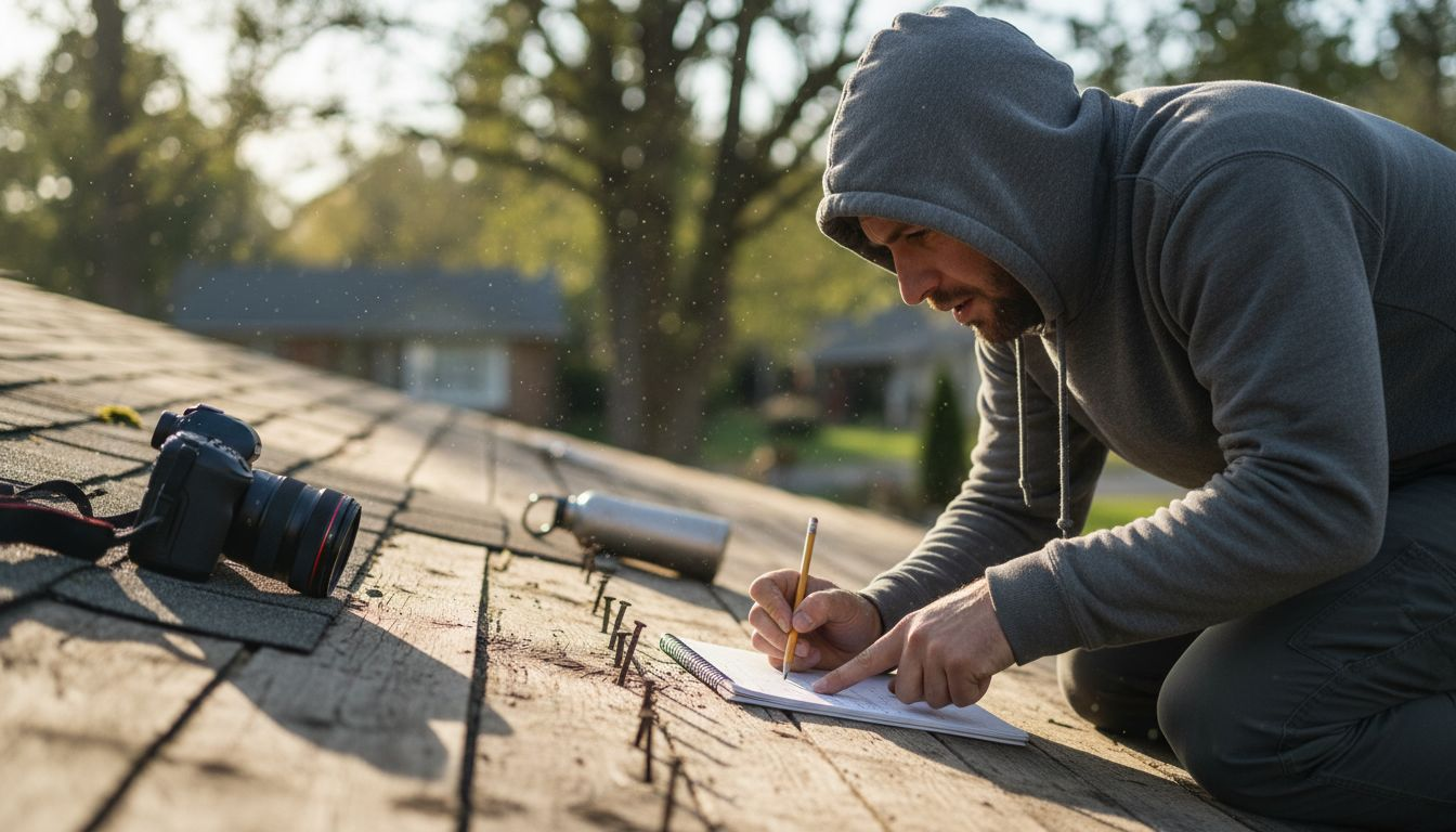 Homeowner inspecting plywood roof deck