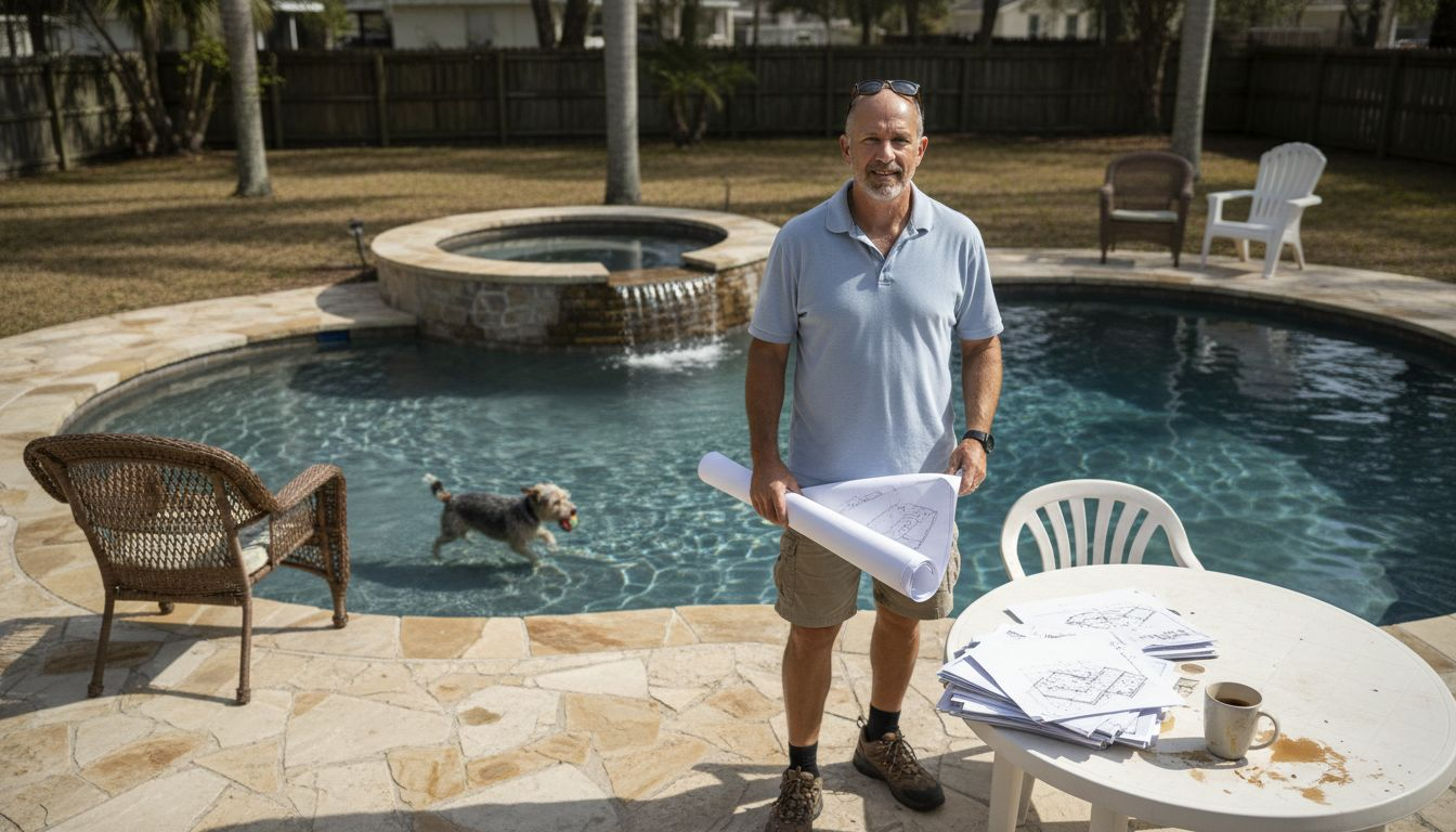 Designer reviewing pool shape and features
