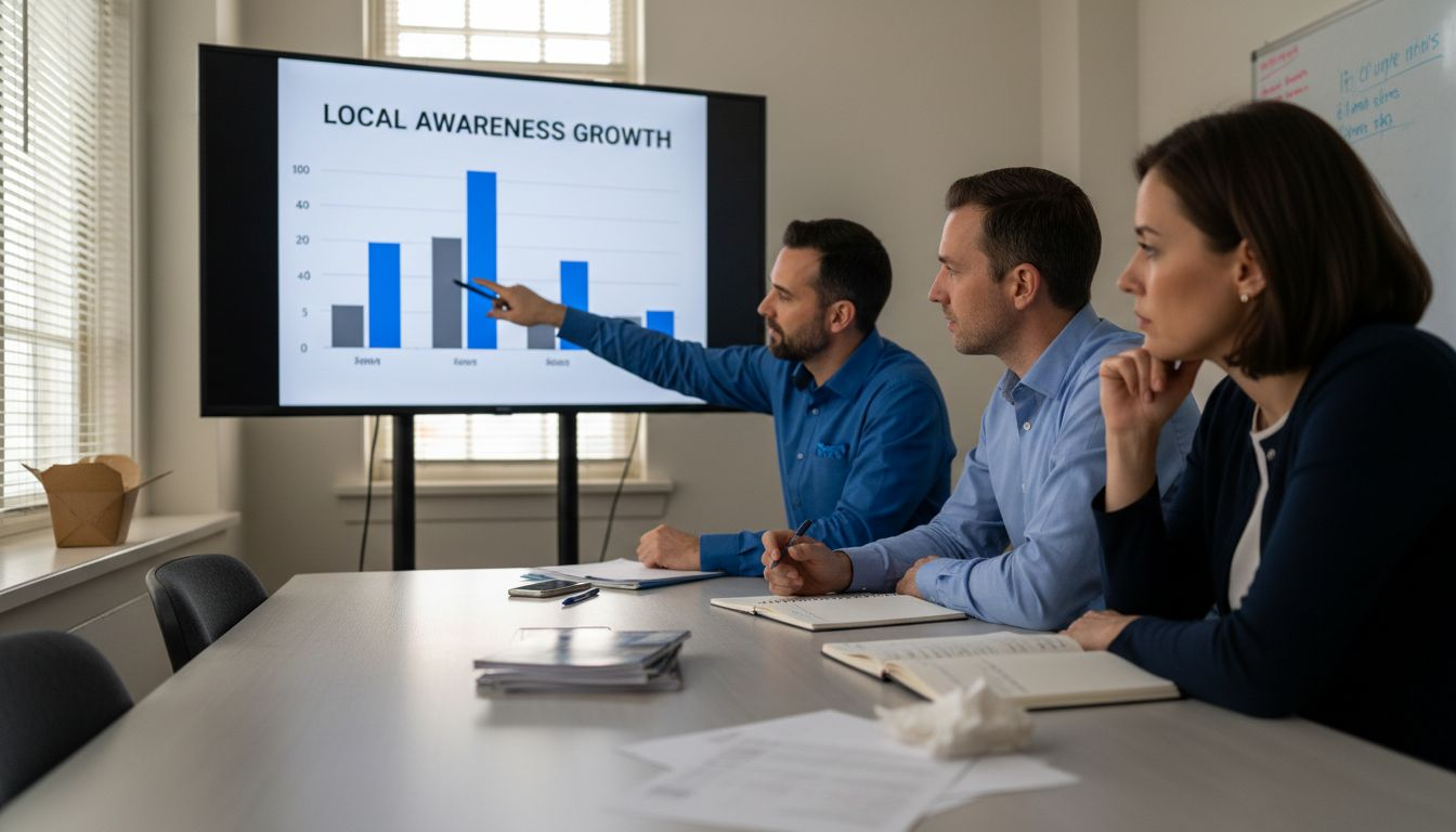 Team reviews digital marketing strategy for fire safety