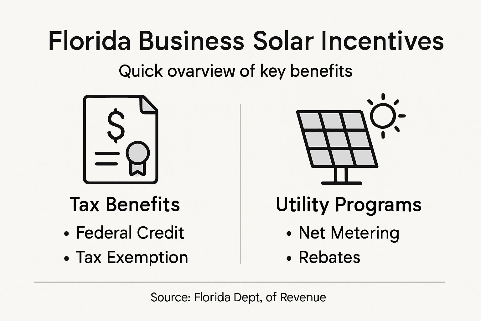 Role of Incentives for Business Solar in Florida 2 Infographic with business solar incentive categories