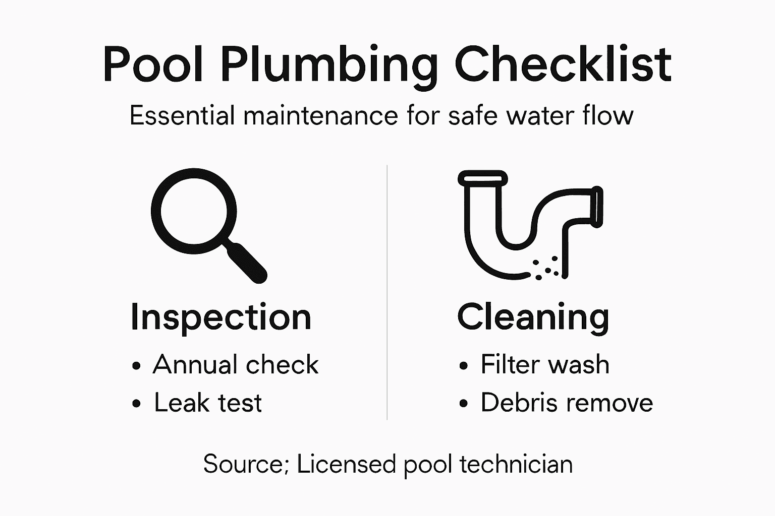 Infographic showing pool plumbing maintenance steps