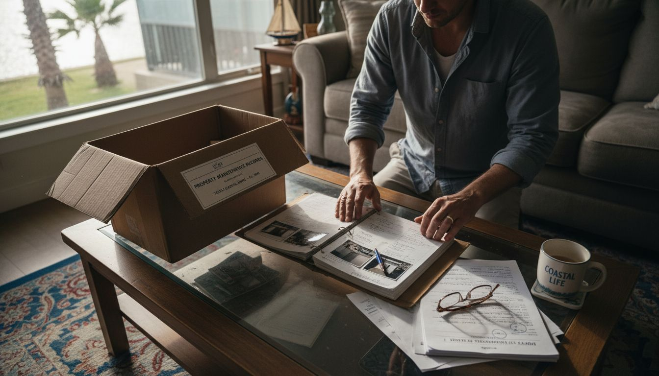 Homeowner reviewing roof maintenance records