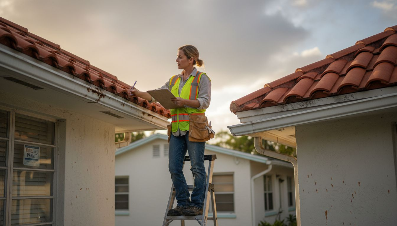 Contractor inspecting Florida roof for safety
