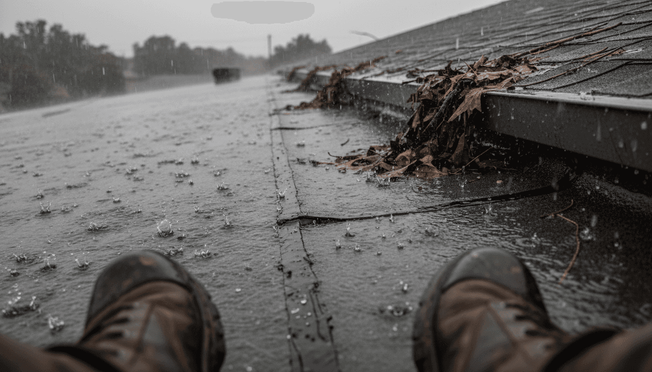 Rain hits sealed roofing membrane seam