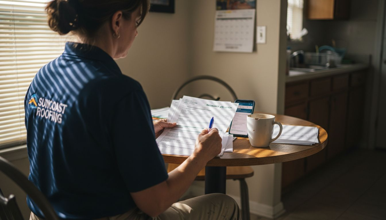 Roofer checking licensing and insurance paperwork