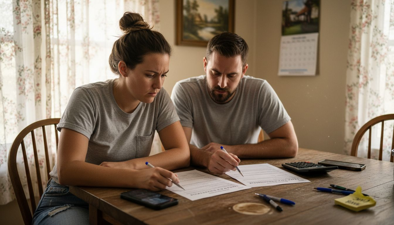 Couple comparing HVAC financing offers