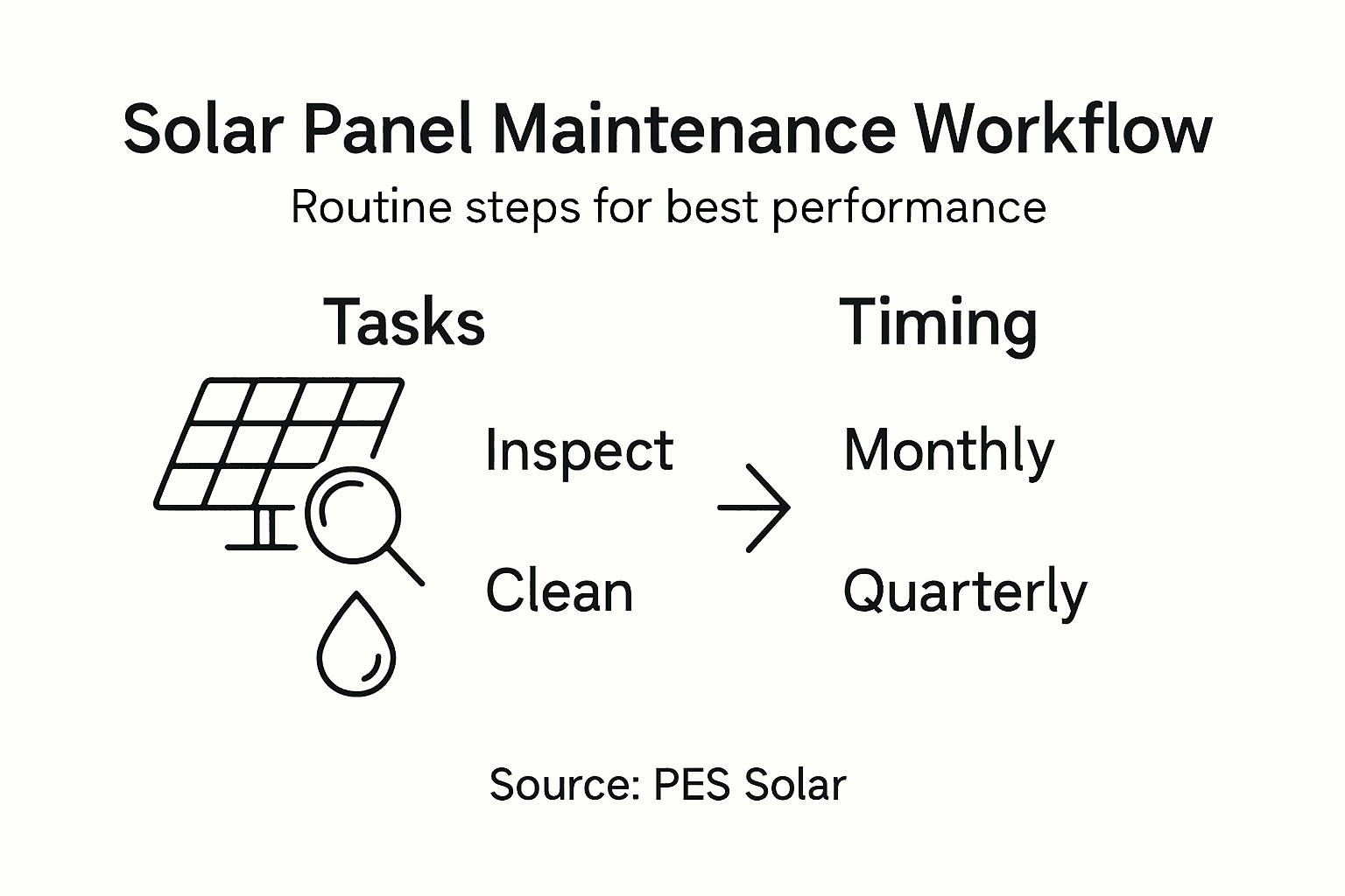 Master Solar Panel Maintenance Workflow for Peak Performance 2 Infographic of solar panel maintenance steps