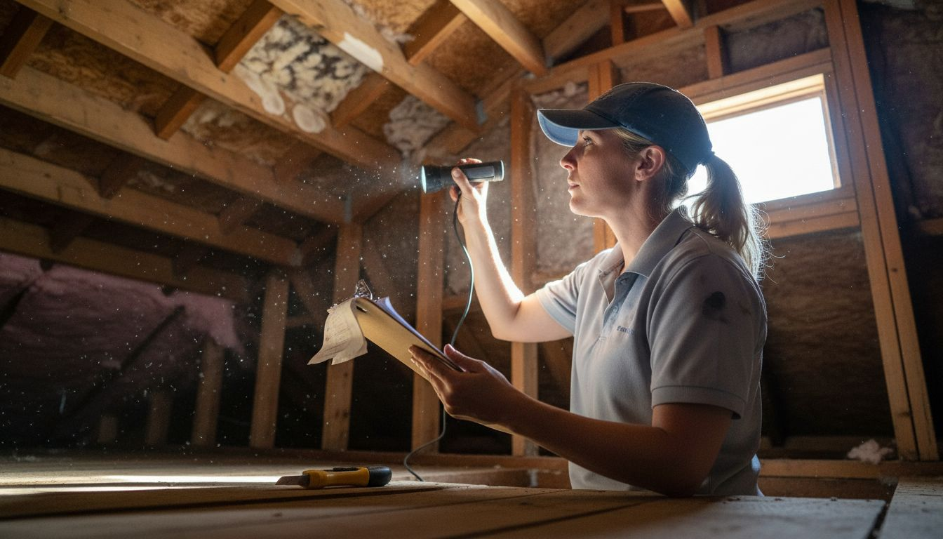 Roofer inspecting Florida attic for water damage