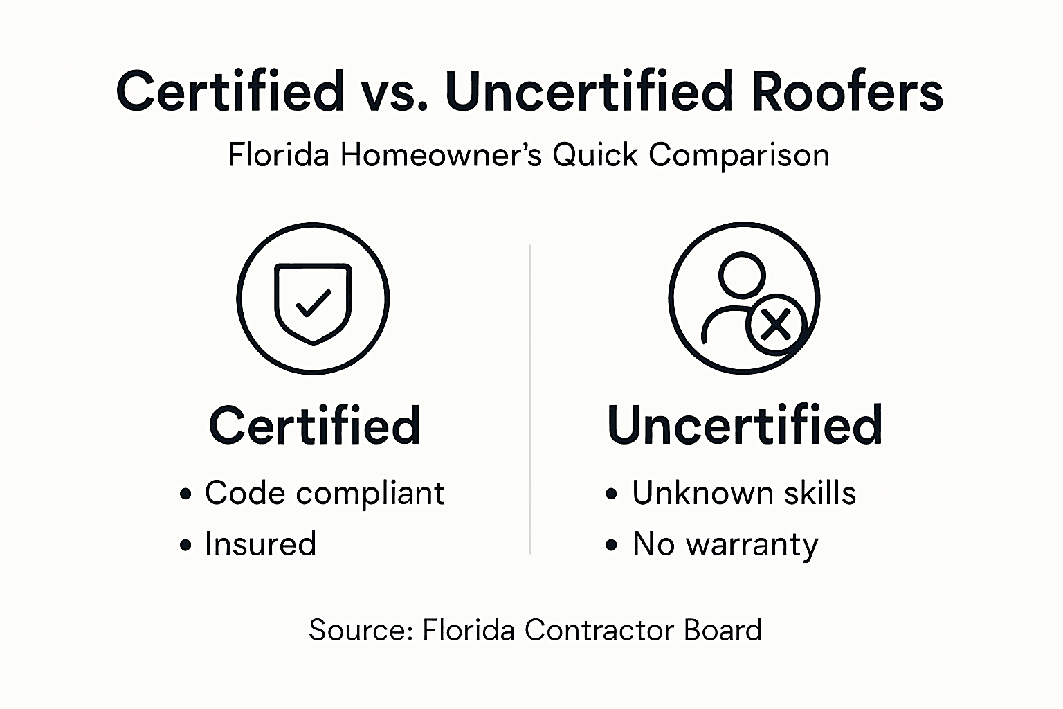 Infographic comparing certified and uncertified roofers