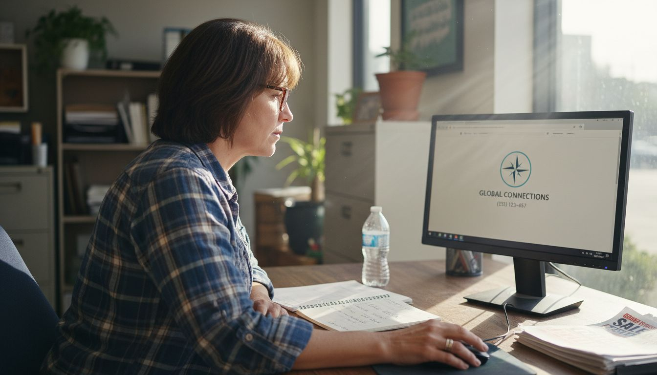 Small business owner reviewing trades website