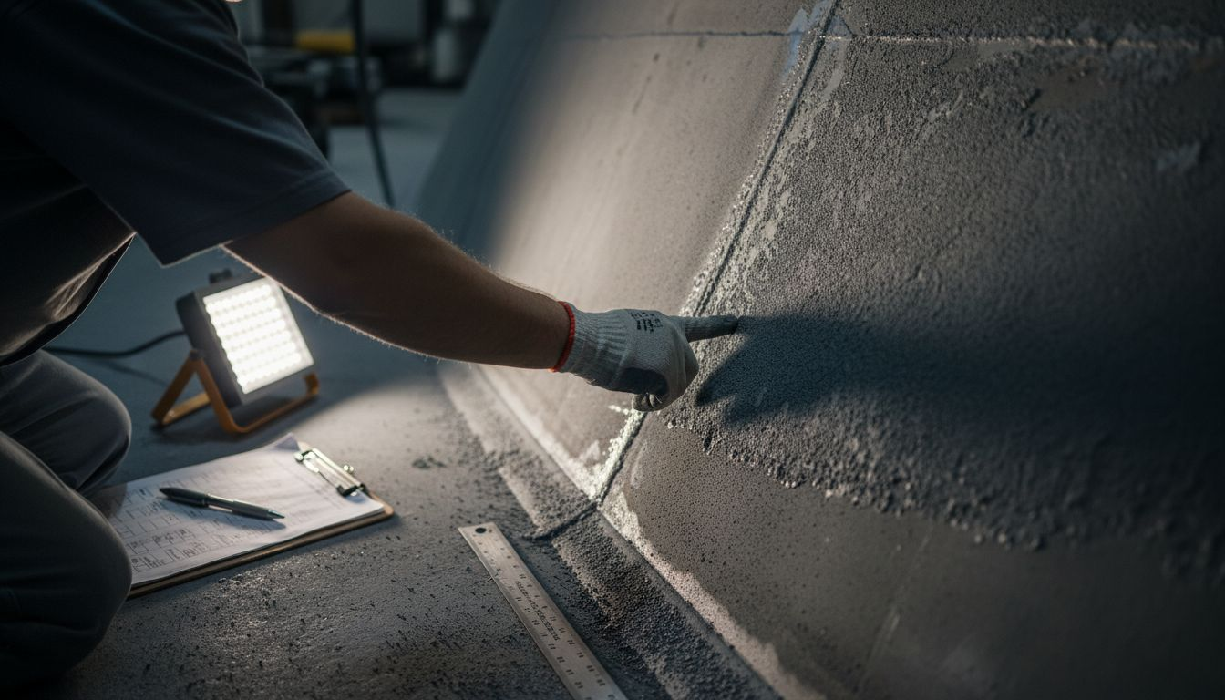 Technician inspecting blasted tank surface profile