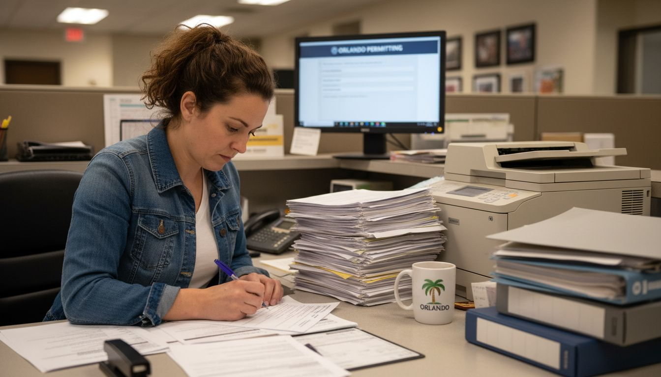 City employee handling tree permit forms