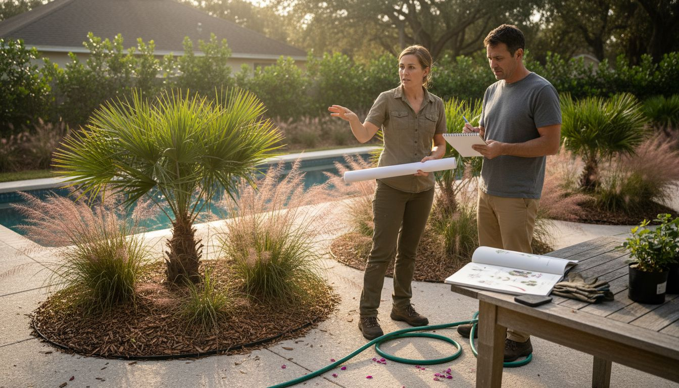 Native plants landscaping around Florida pool