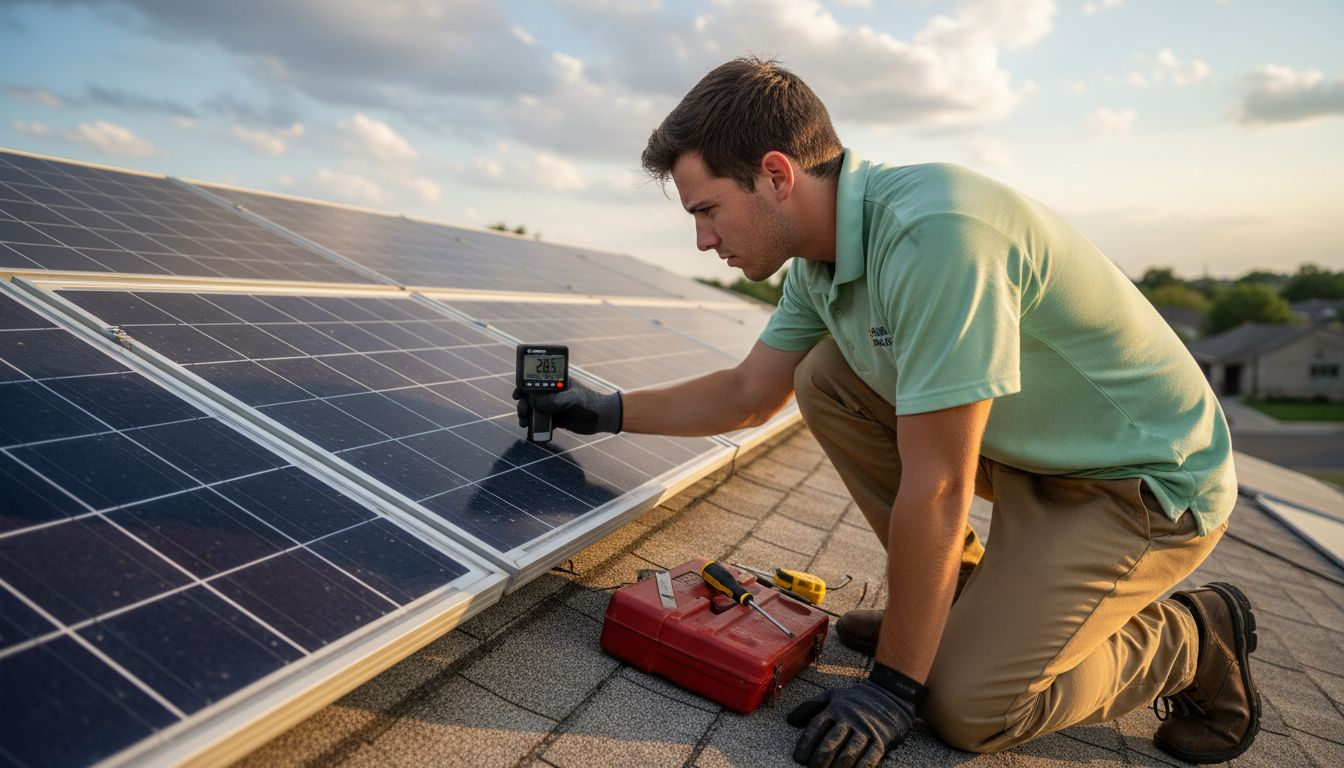 How To Maximize Solar Output in Florida by 30% for Savings 1 Technician adjusts solar panel tilt angle
