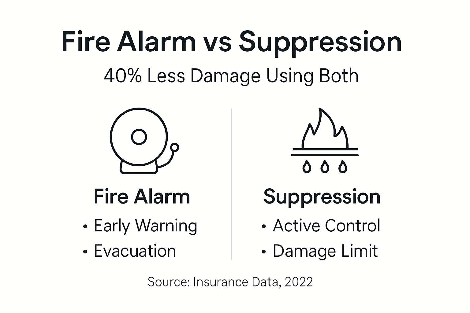 Infographic comparing fire alarm and suppression system benefits
