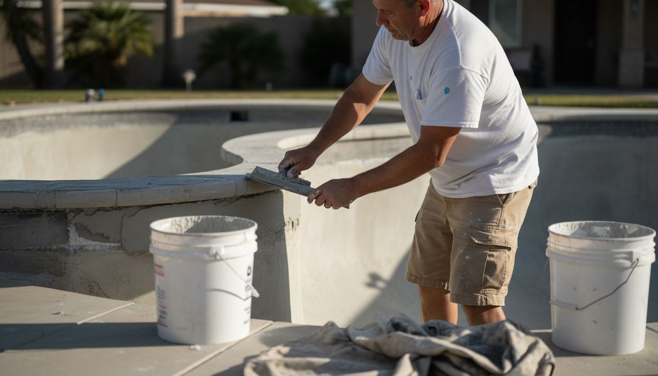 Contractor applying plaster to pool wall