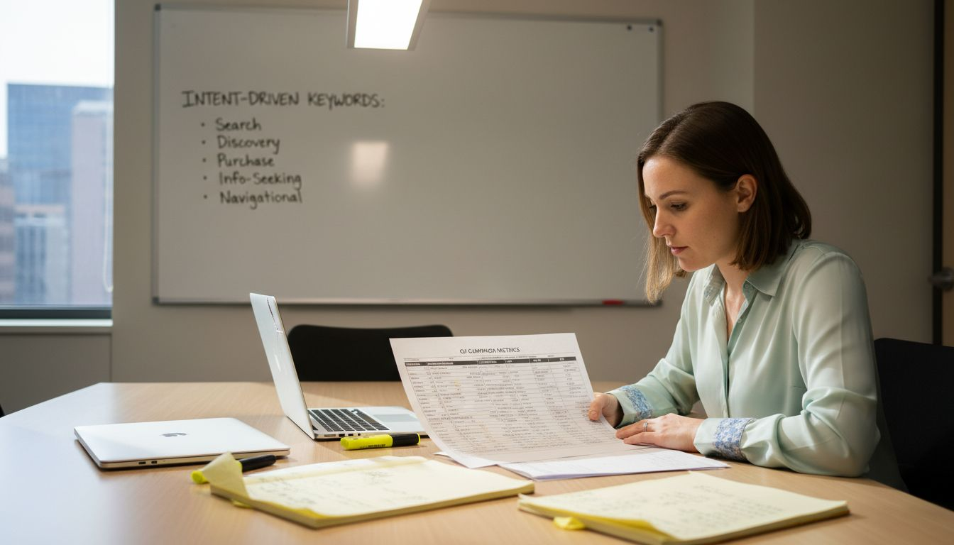 Marketer reviewing solar ad keywords and stats