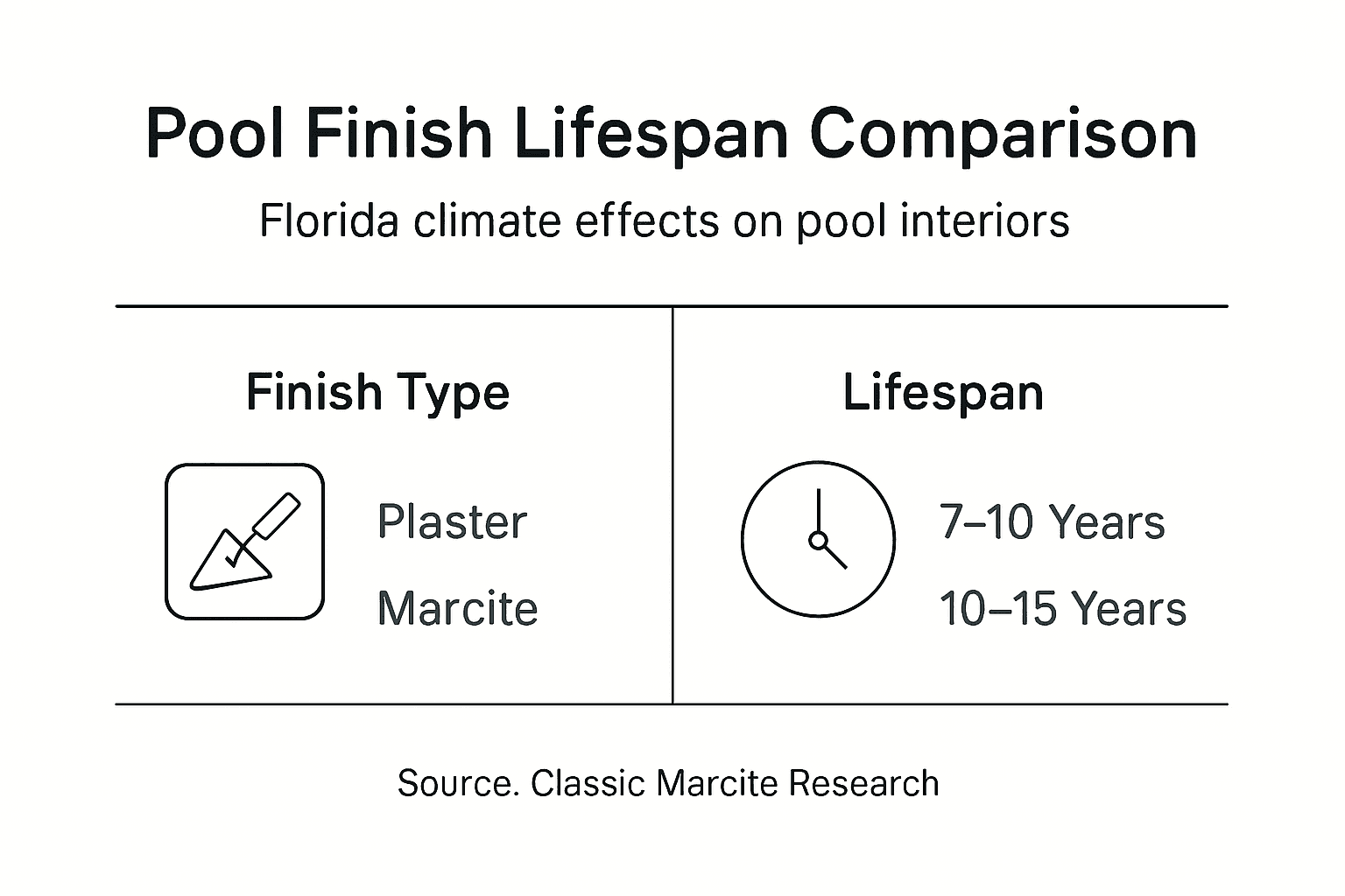 Infographic comparing pool finish lifespan