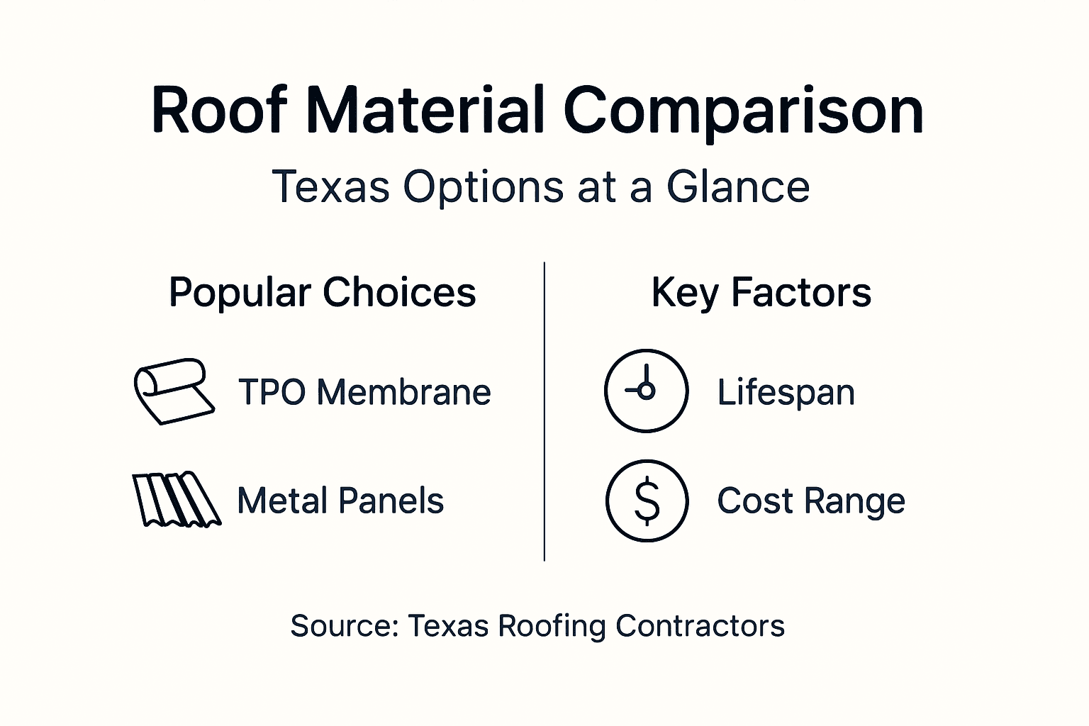 Infographic comparing industrial roof materials Texas