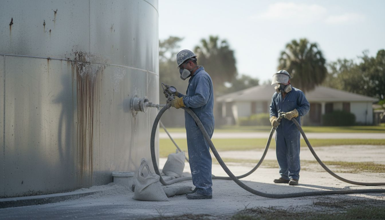 Crew prepping Orlando water tank exterior