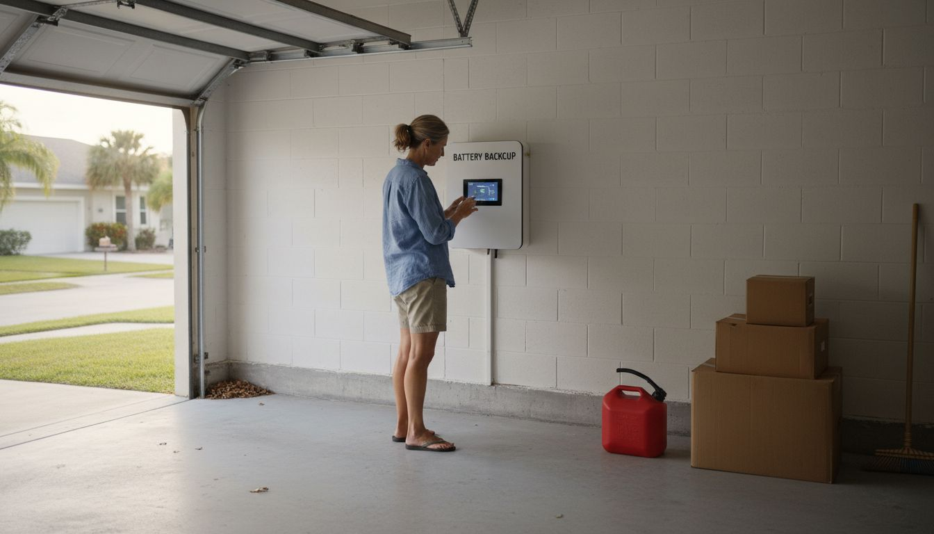 Solar vs Traditional Electricity Florida 2026: Save 60% 2 Homeowner checks solar battery backup system