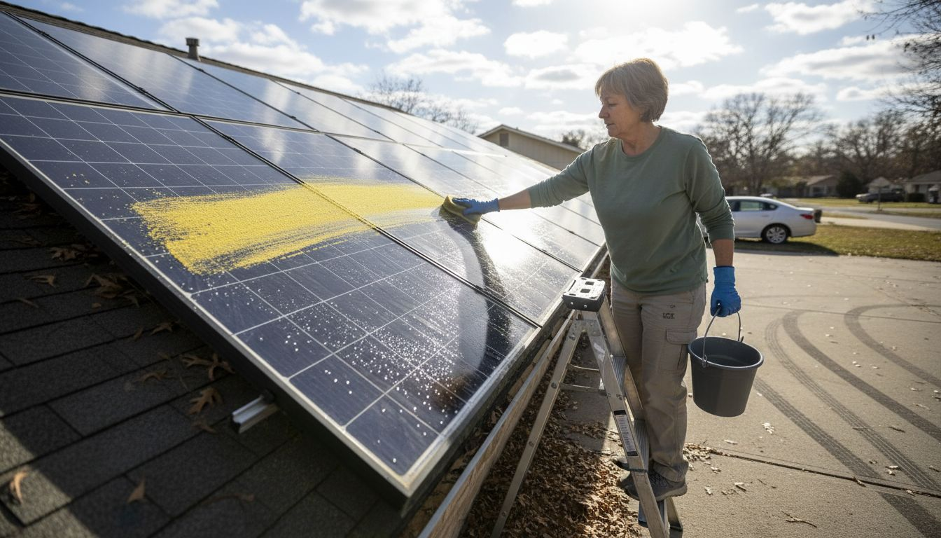 Florida Solar Panel Maintenance Checklist for 15% Efficiency 1 Removing spring pollen from solar panels