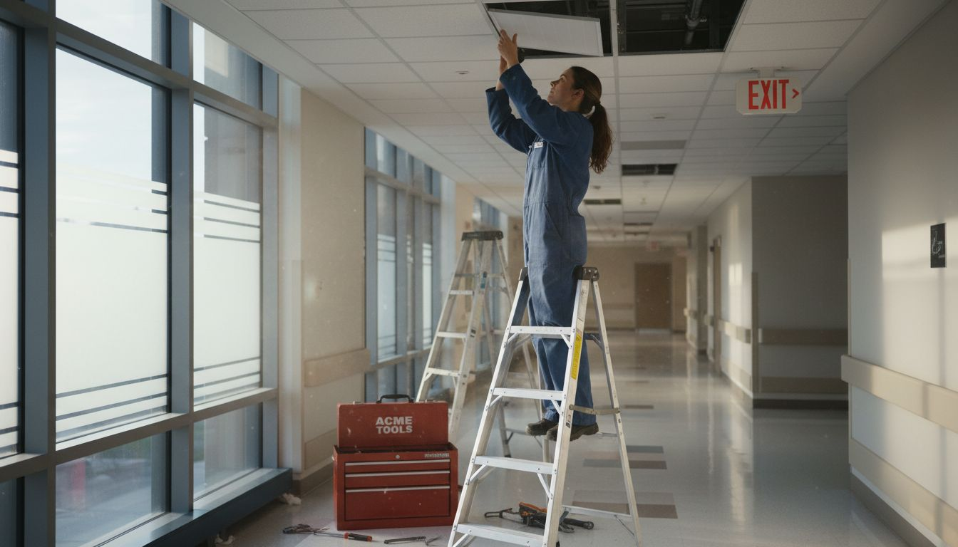 HEPA filter installation in hospital ceiling