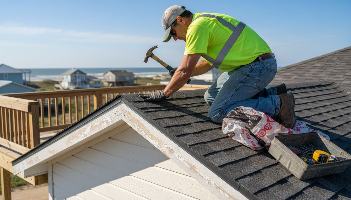 Roofer installs impact-resistant shingles on home