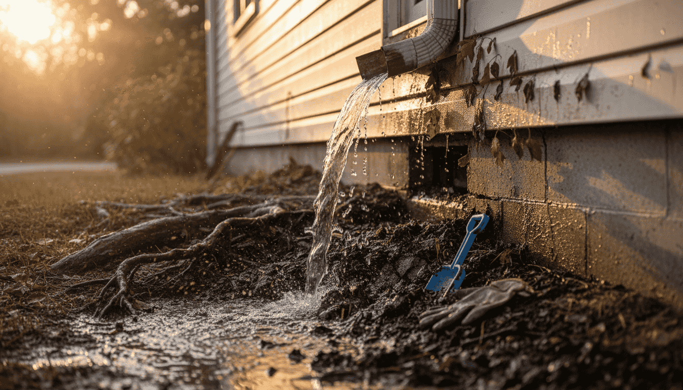 Overflowing gutters causing foundation erosion