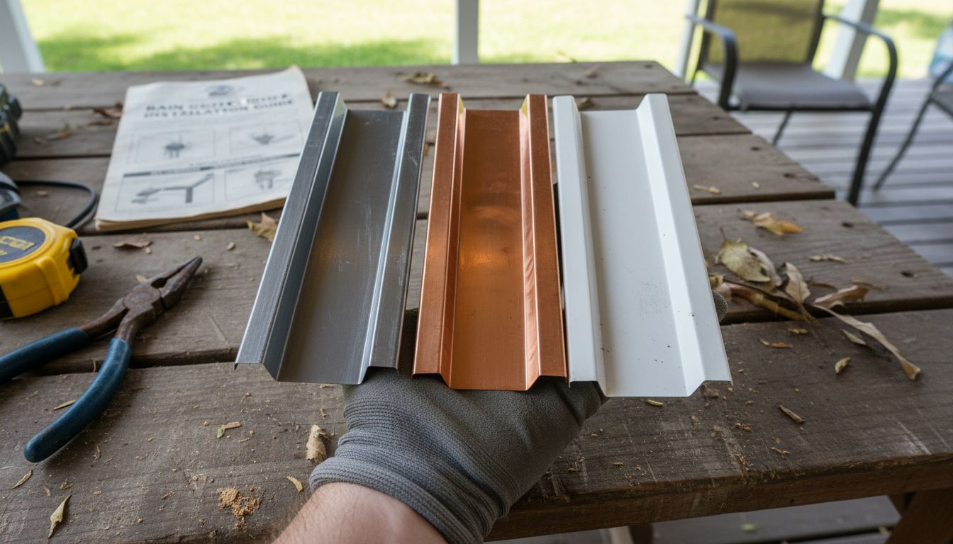 Comparing gutter material samples on workbench
