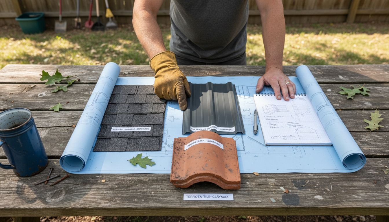 Different roofing materials laid out for comparison