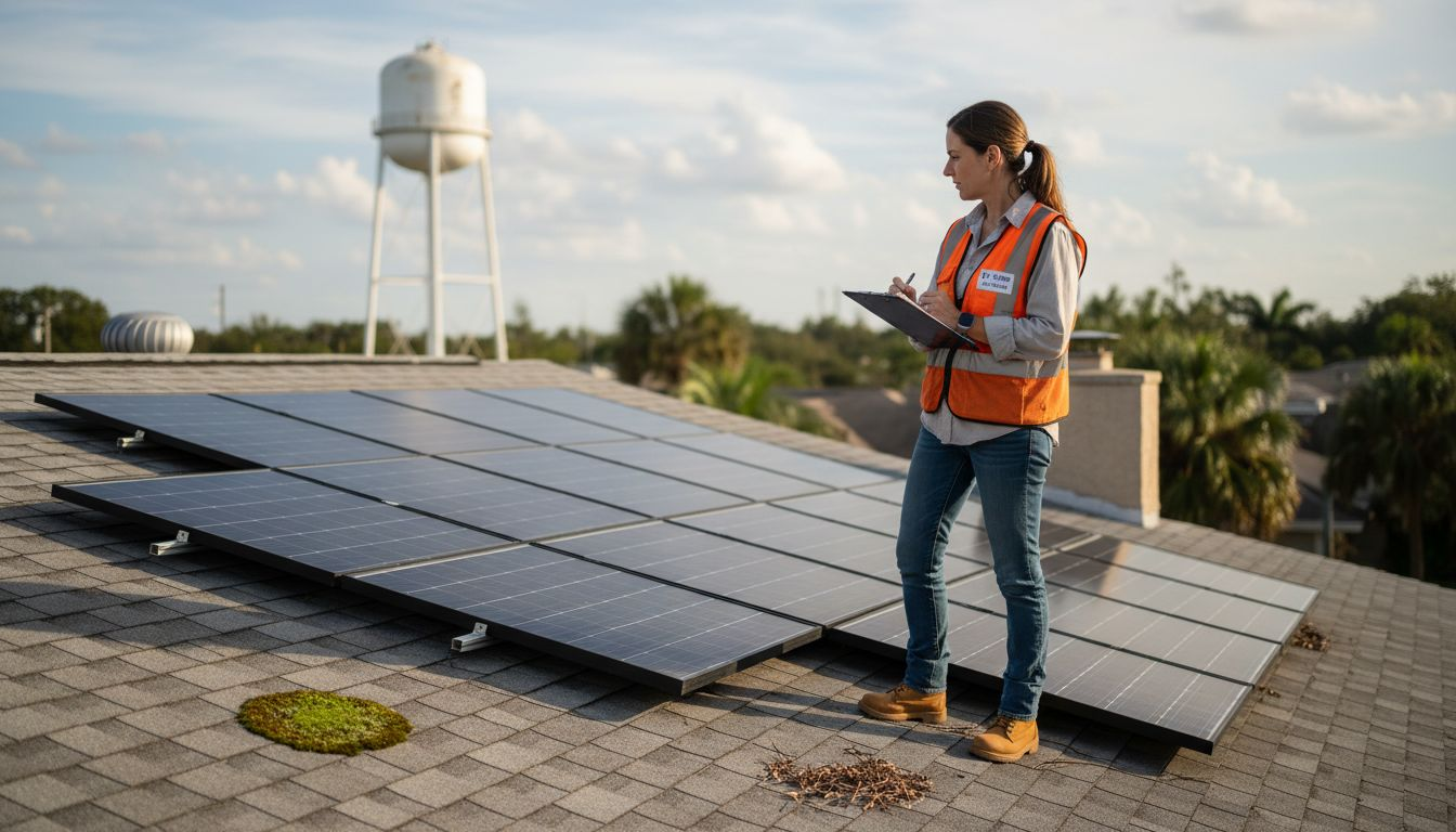 Florida solar permitting explained: streamline your 2026 installation 1 Inspector checking solar panel installation