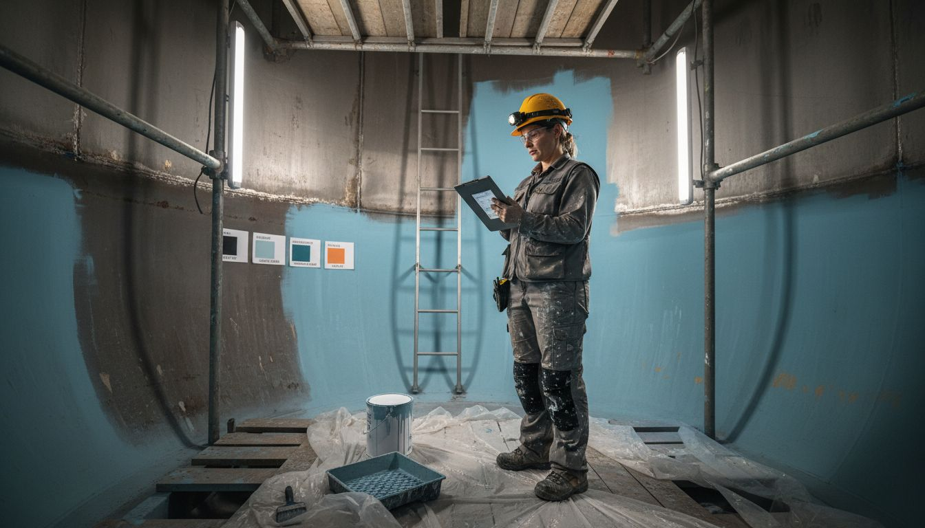 Inspector monitoring quality during coating application