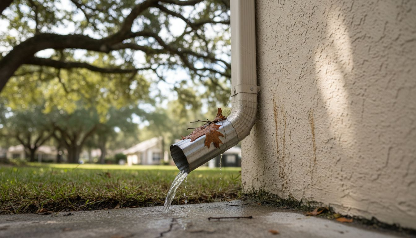 Gutter safely channeling water from house